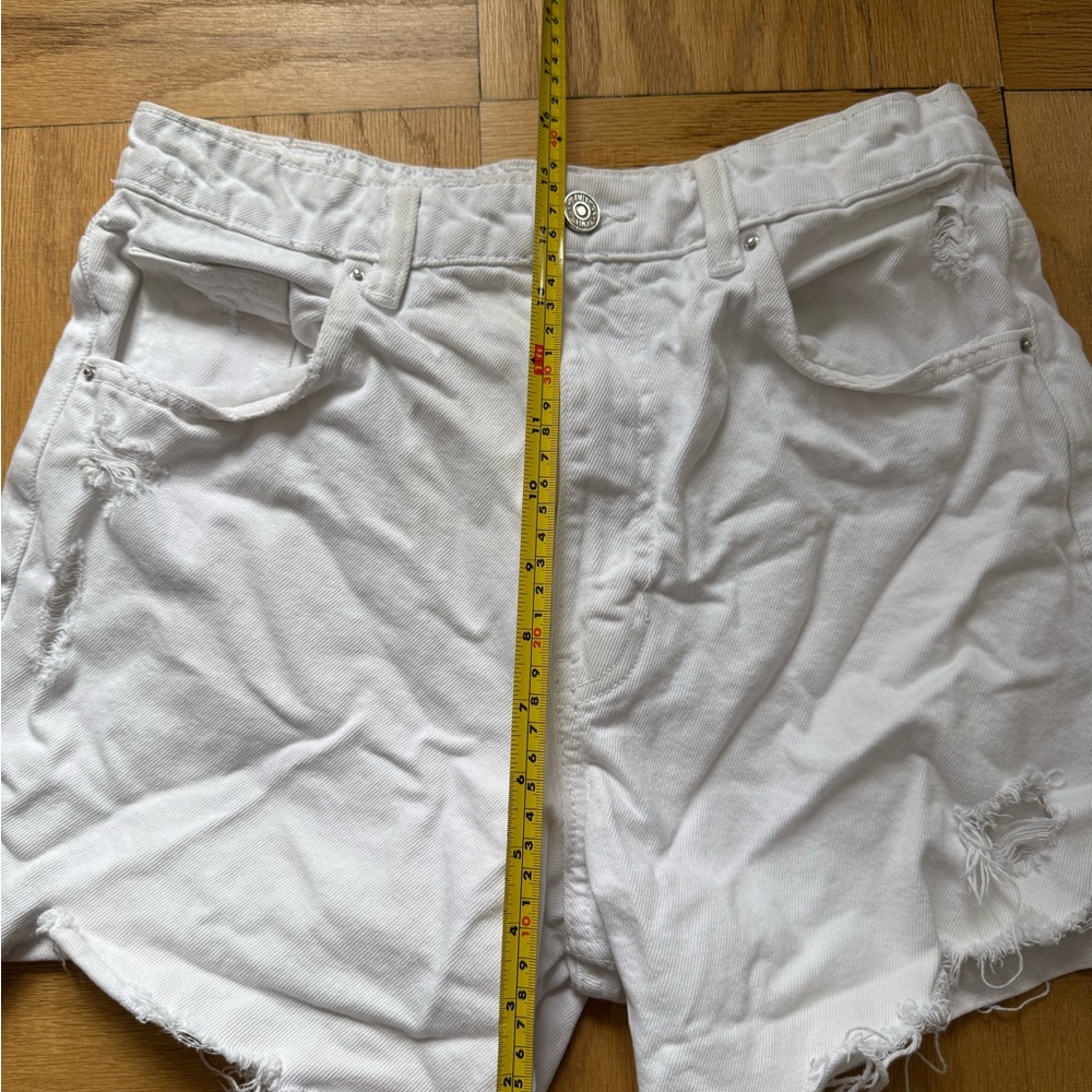 Zara White Jean Shorts Distressed High-Waisted - Picture 5 of 5